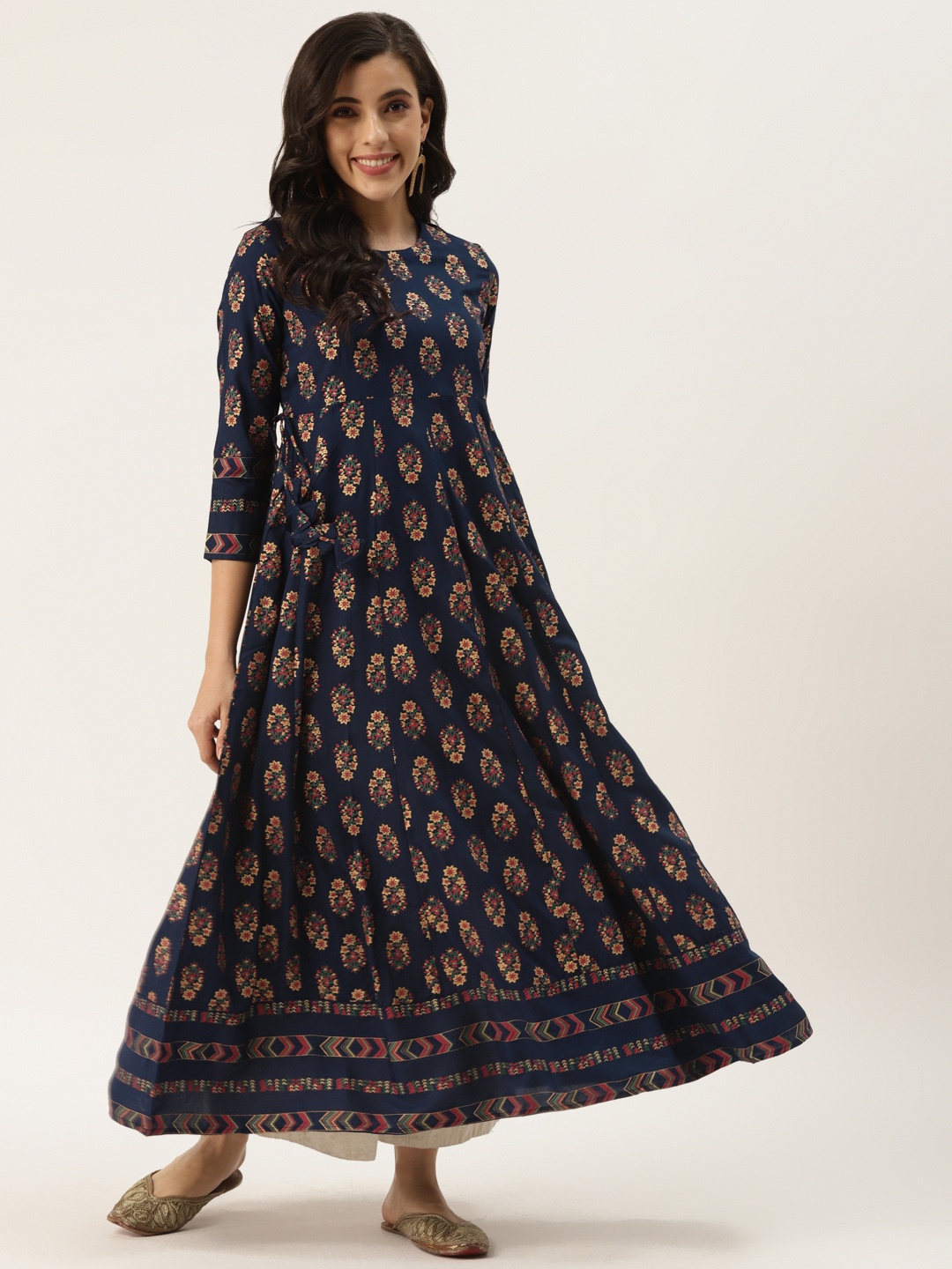 

KBZ Women Navy Blue & Beige Ethnic Motifs Printed Anarkali Kurta