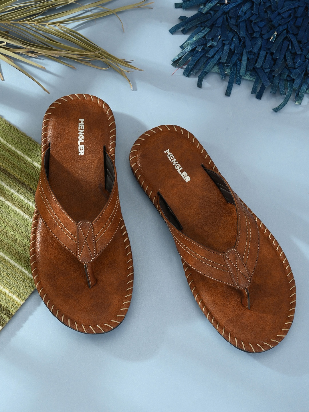 

MENGLER Men Tan Comfort Sandals