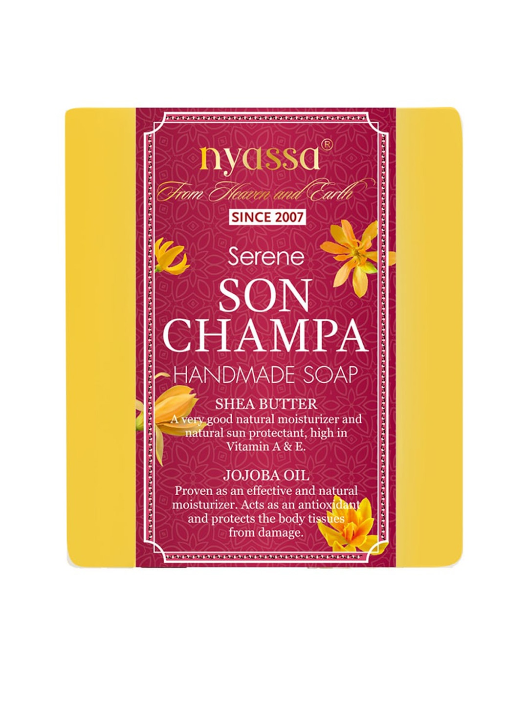 

Nyassa Serene Son Champa Soap to Moisturize Skin with Smooth & Rich Aroma - 150g, Yellow