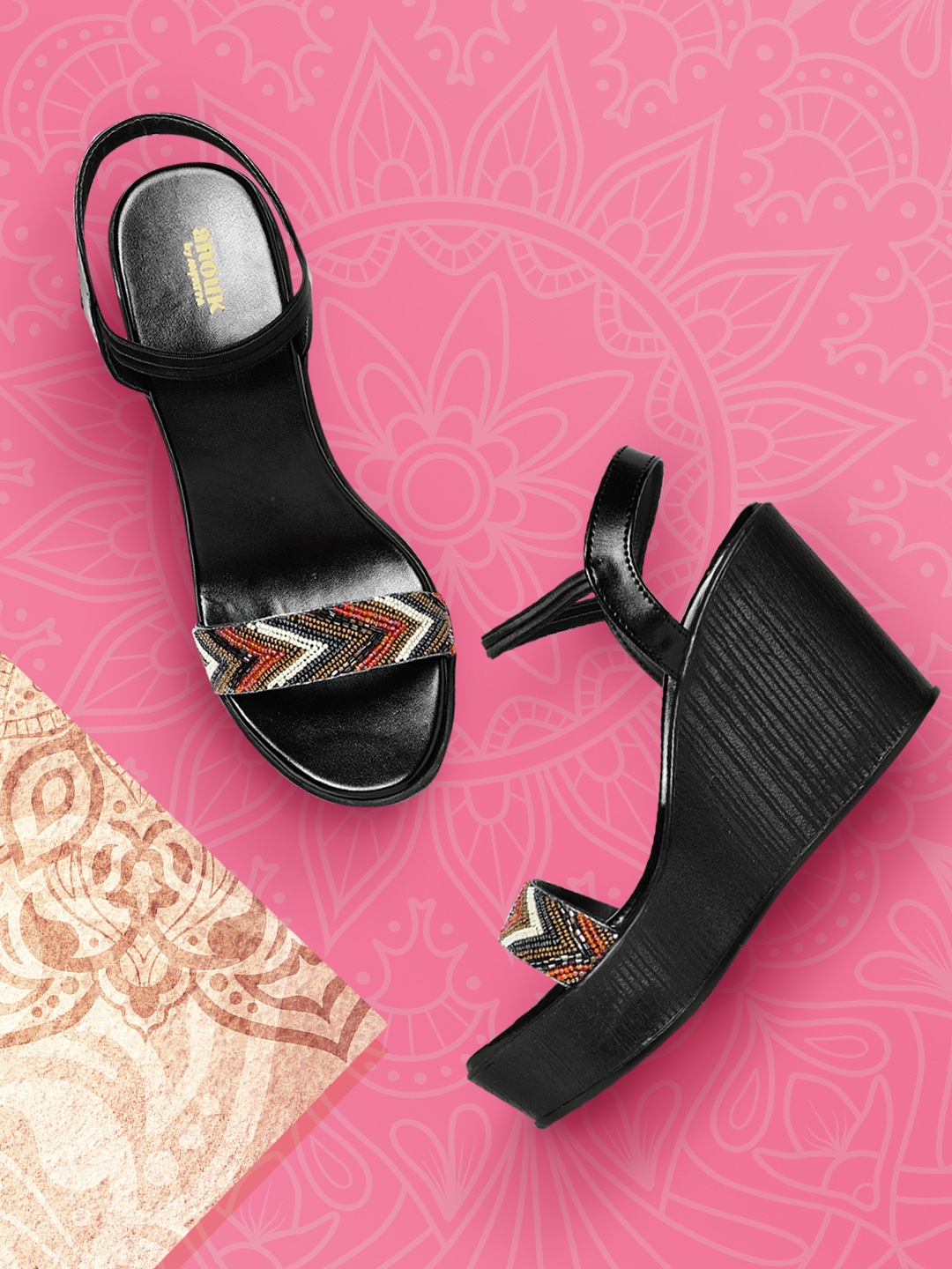 

Anouk Women Black & Gold-Toned Beads Embellished Wedge Heels