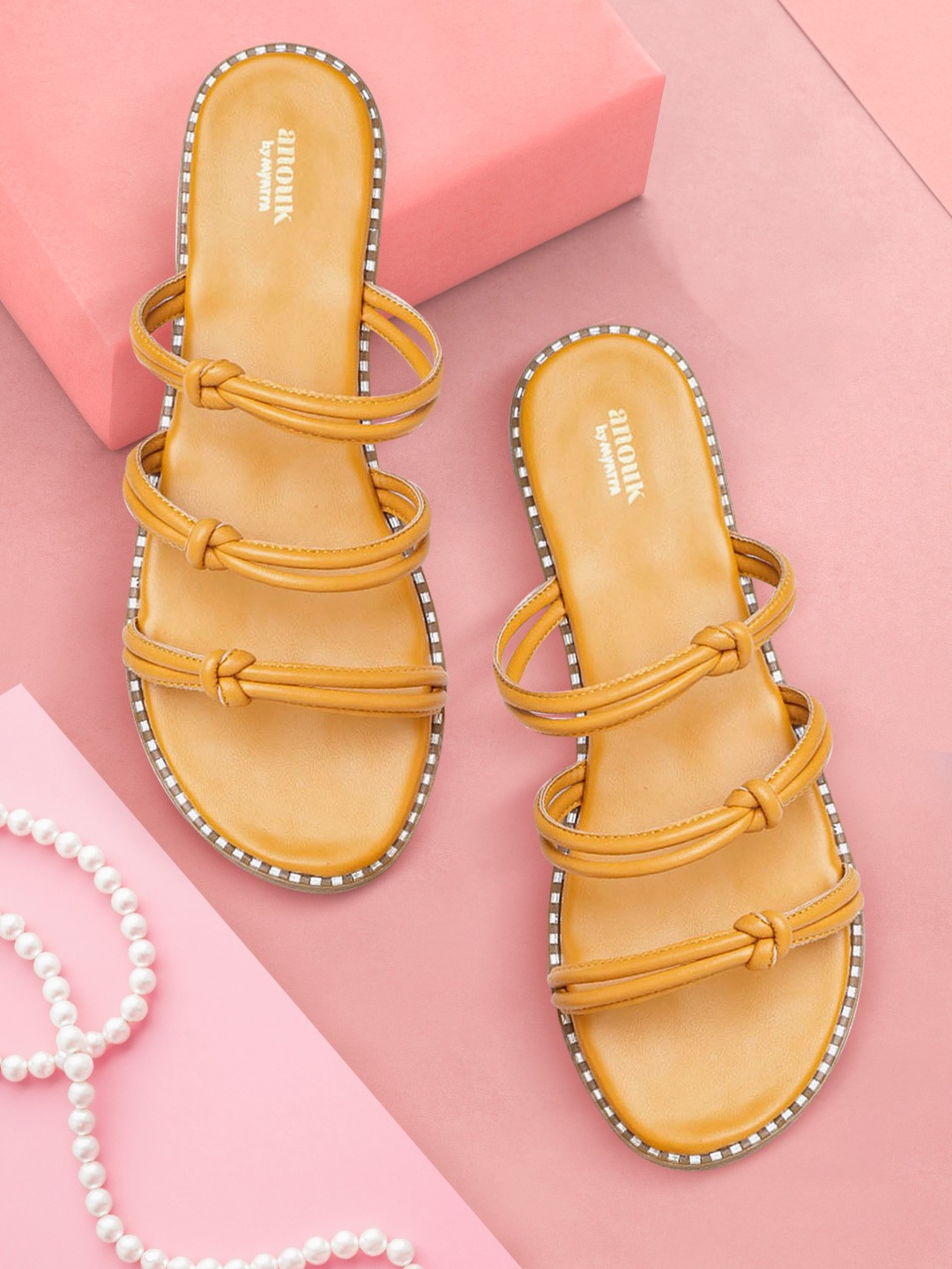 

Anouk Women Mustard Yellow Open Toe Flats