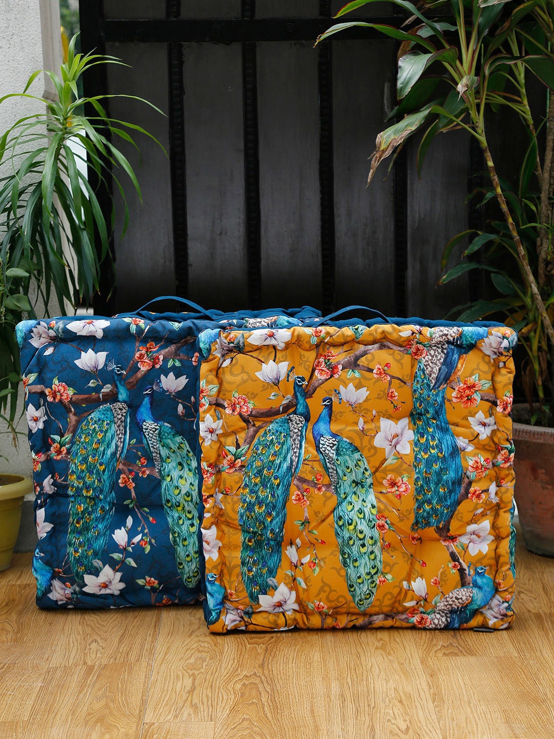 

BLANC9 Set Of 2 Gulmohar Floor Cushions With Handle, Mustard