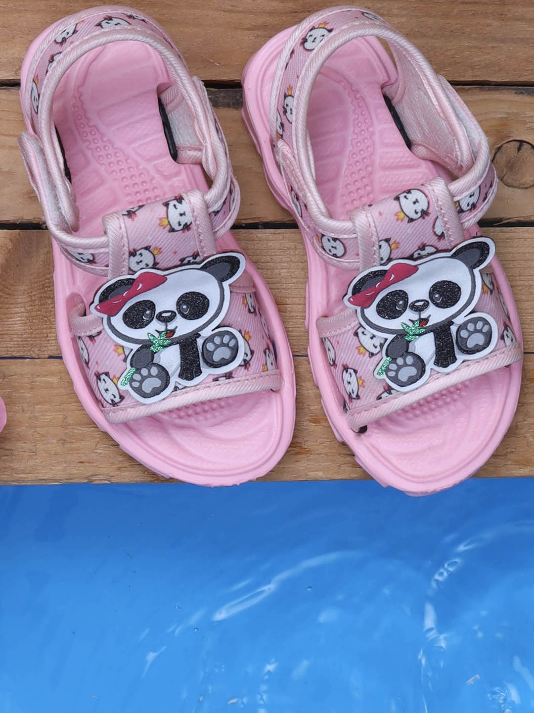 

DChica Girls Panda Applique Detail & Printed Open Toe Flats, Pink
