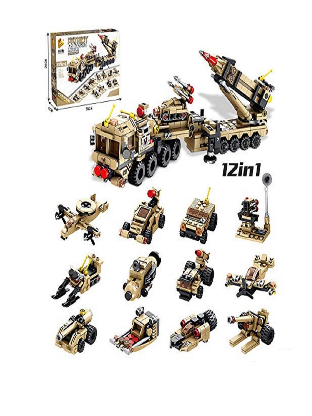 

CHOCOZONE Beige & Black 12 in 1 Air Defence Missile Building Blocks Toys