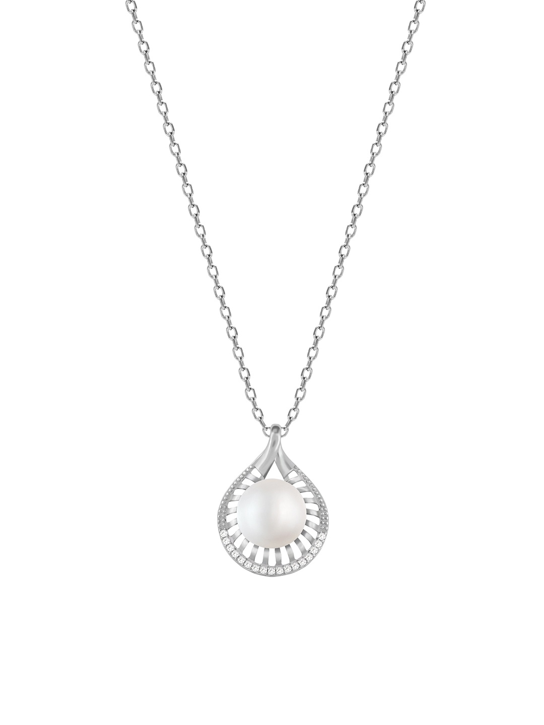 

GIVA 925 Sterling Silver Rhodium Plated Pearl Dewdrop Pendant With Link Chain