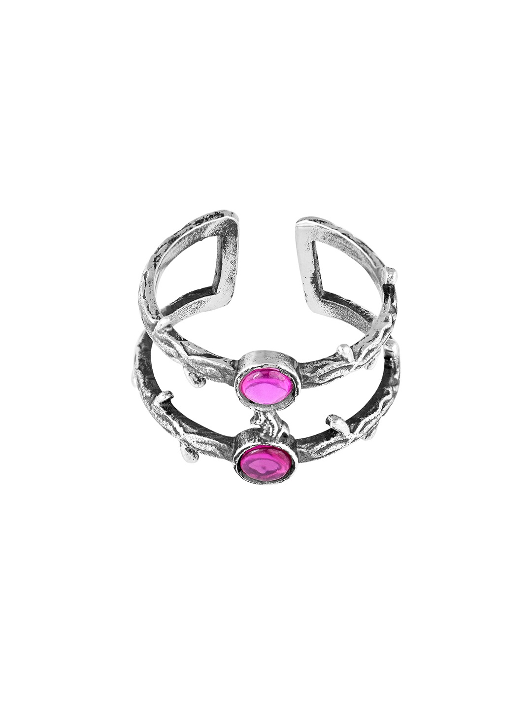 

GIVA 925 Sterling Silver Oxidised Pink Thorny Ring