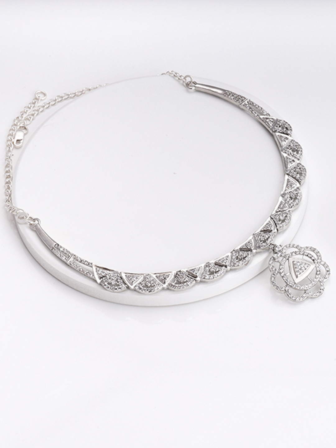

GIVA Rhodium-Plated Sterling Silver & White Stone Studded Jewellery Set