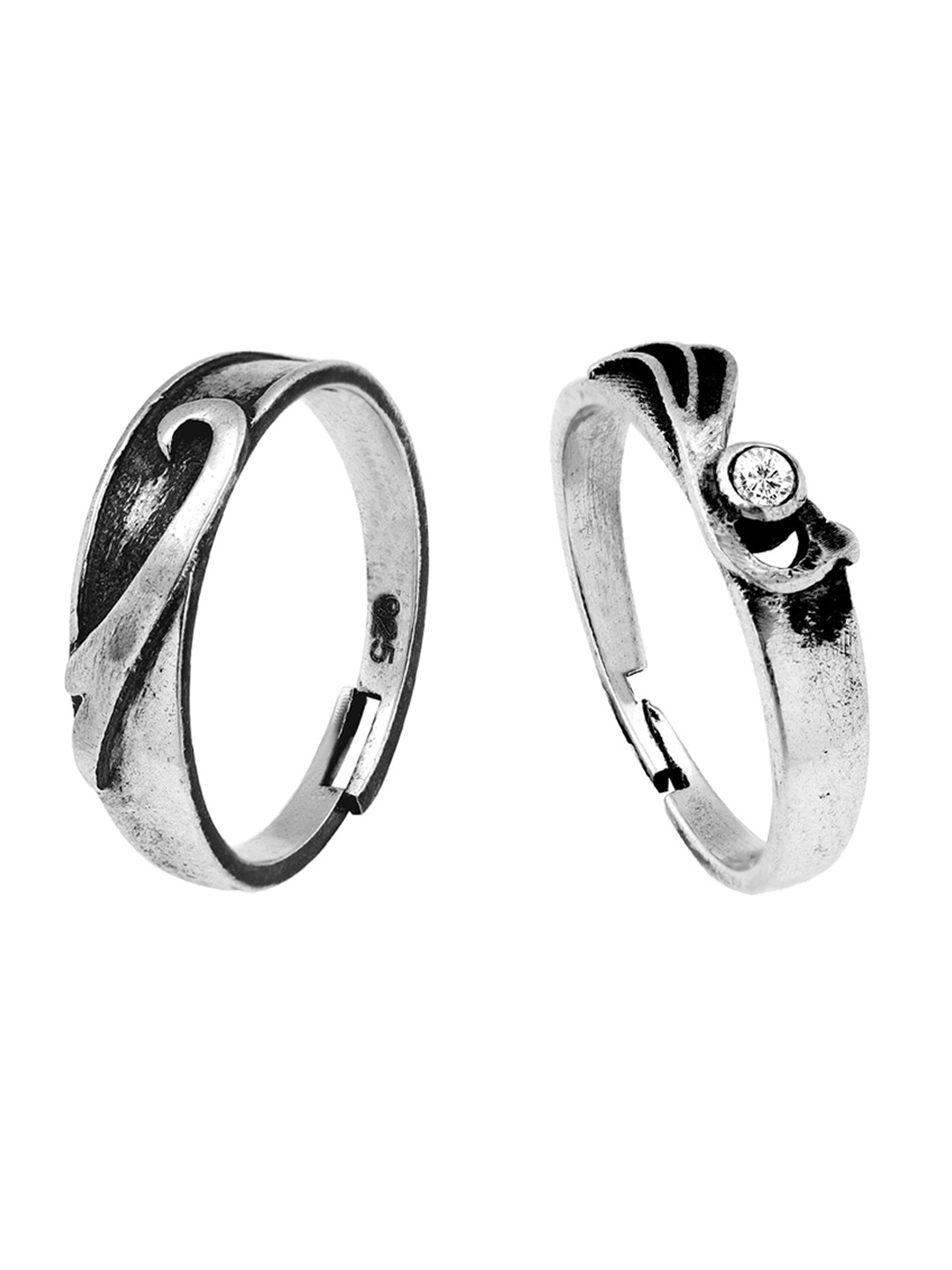

GIVA 925 Sterling Silver Rhodium Plated Oxidised Wave Away Couple Adjustable Bands