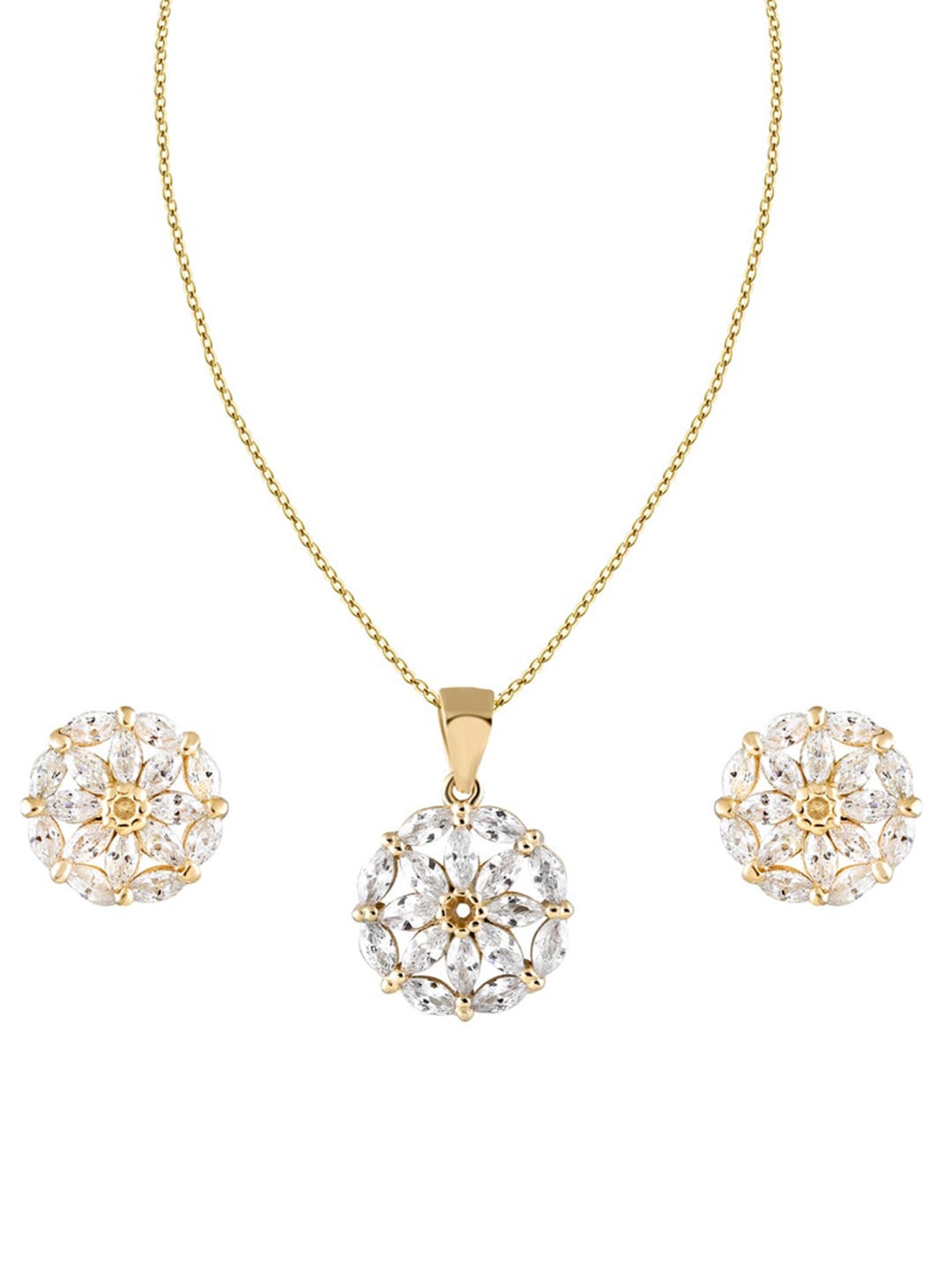 

ZILVER Women 925 Sterling Silver Gold-Plated CZ Studded Pendant & Earring Set