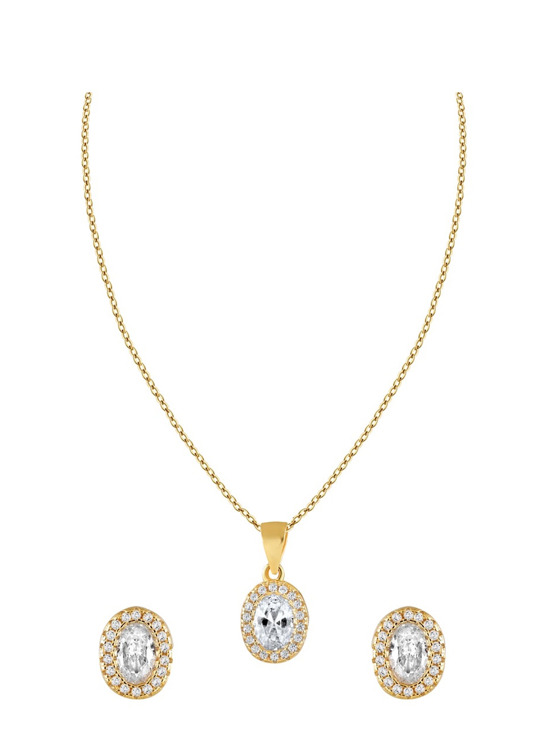 

ZILVER Solitaire Gold Plated 92.5 Sterling Silver CZ Studded Pendant & Earring Set