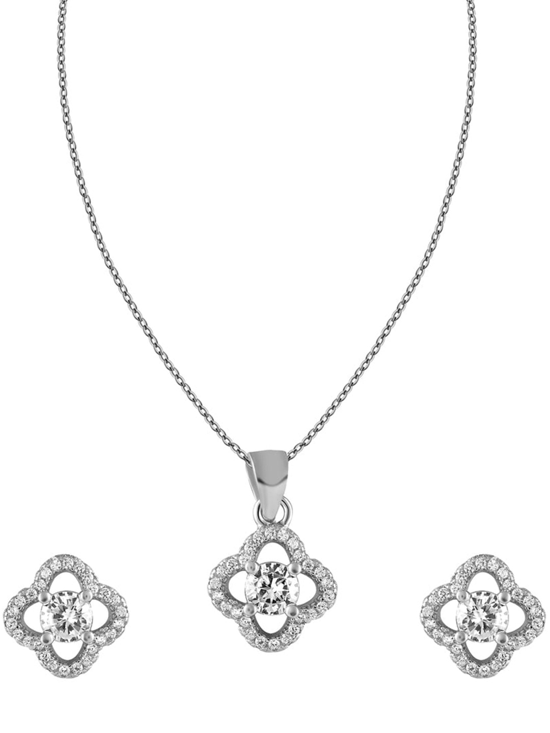 

ZILVER White & Silver-Toned & Plated CZ-Studded Pendant & Earrings
