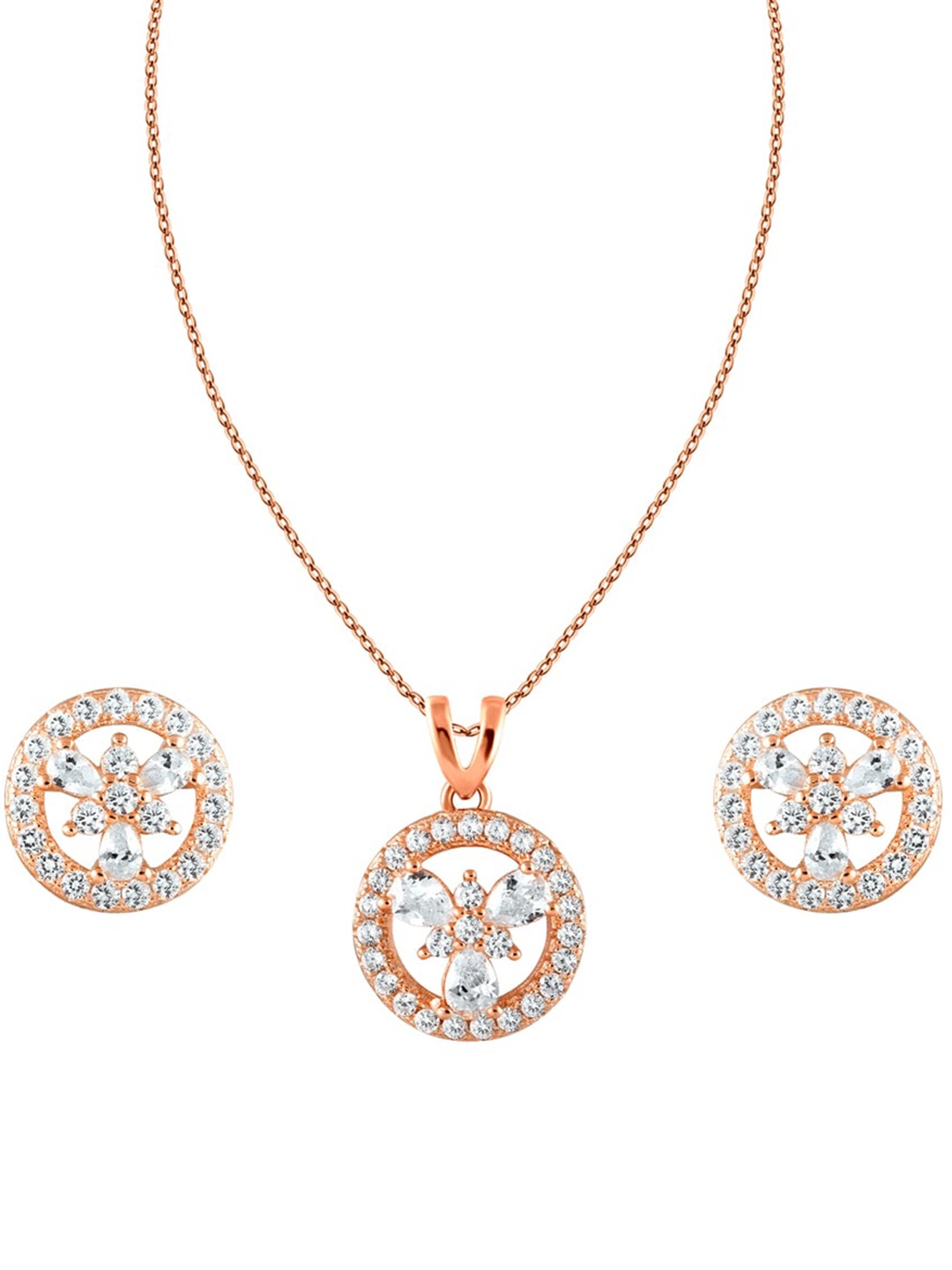 

ZILVER Rose Gold-Plated White CZ-Studded Jewellery Set