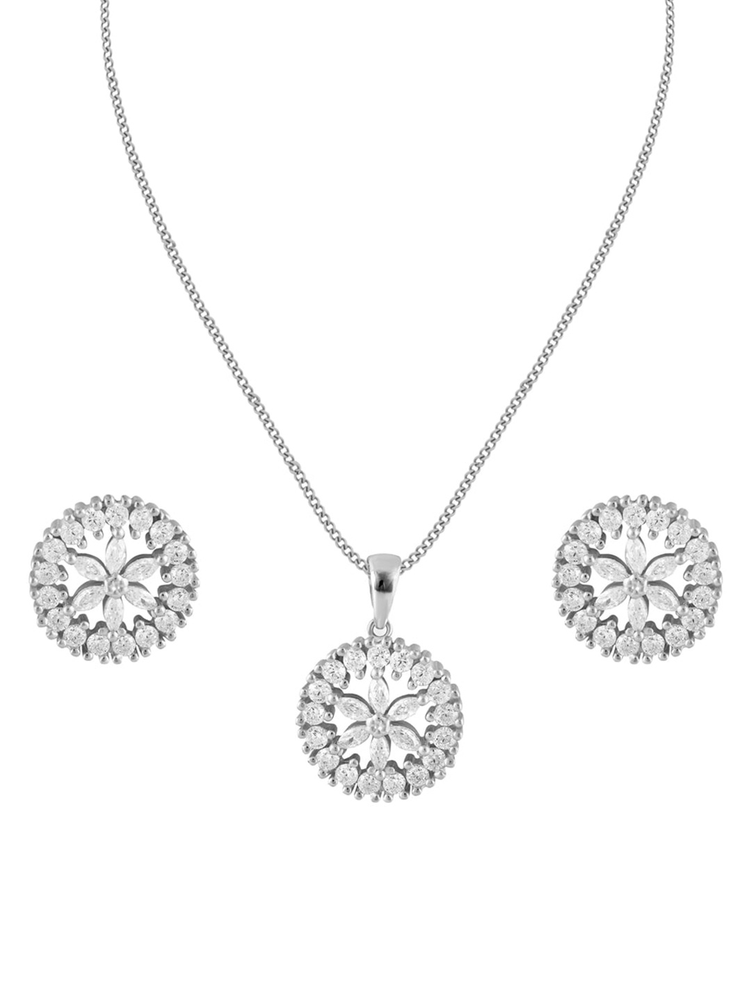 

ZILVER 92.5 Sterling Silver Perpetua Pendant & Earring Set Studded with CZ