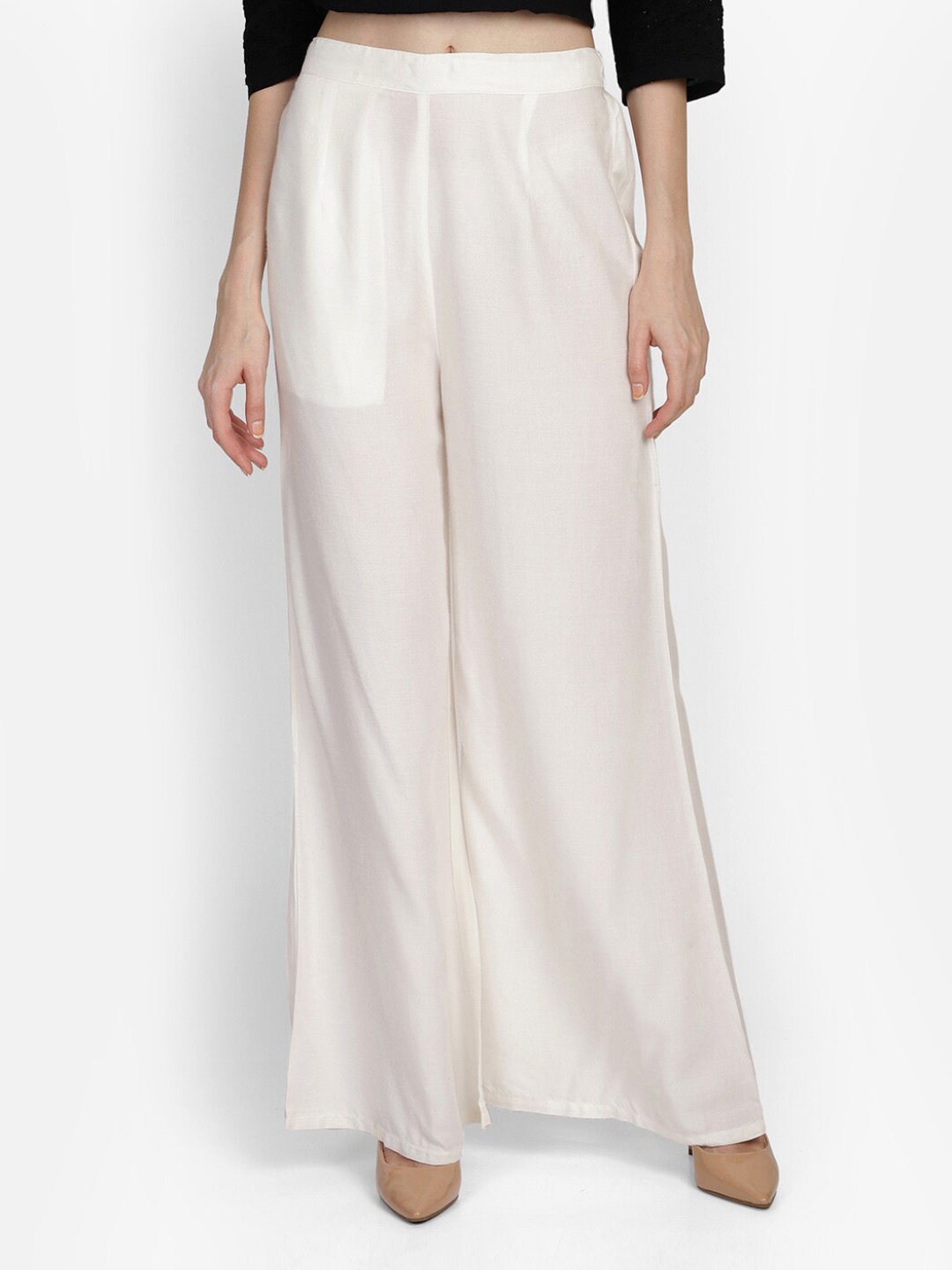 

Bani Women White Knitted Liva Wide Leg Fit Ethnic Palazzos