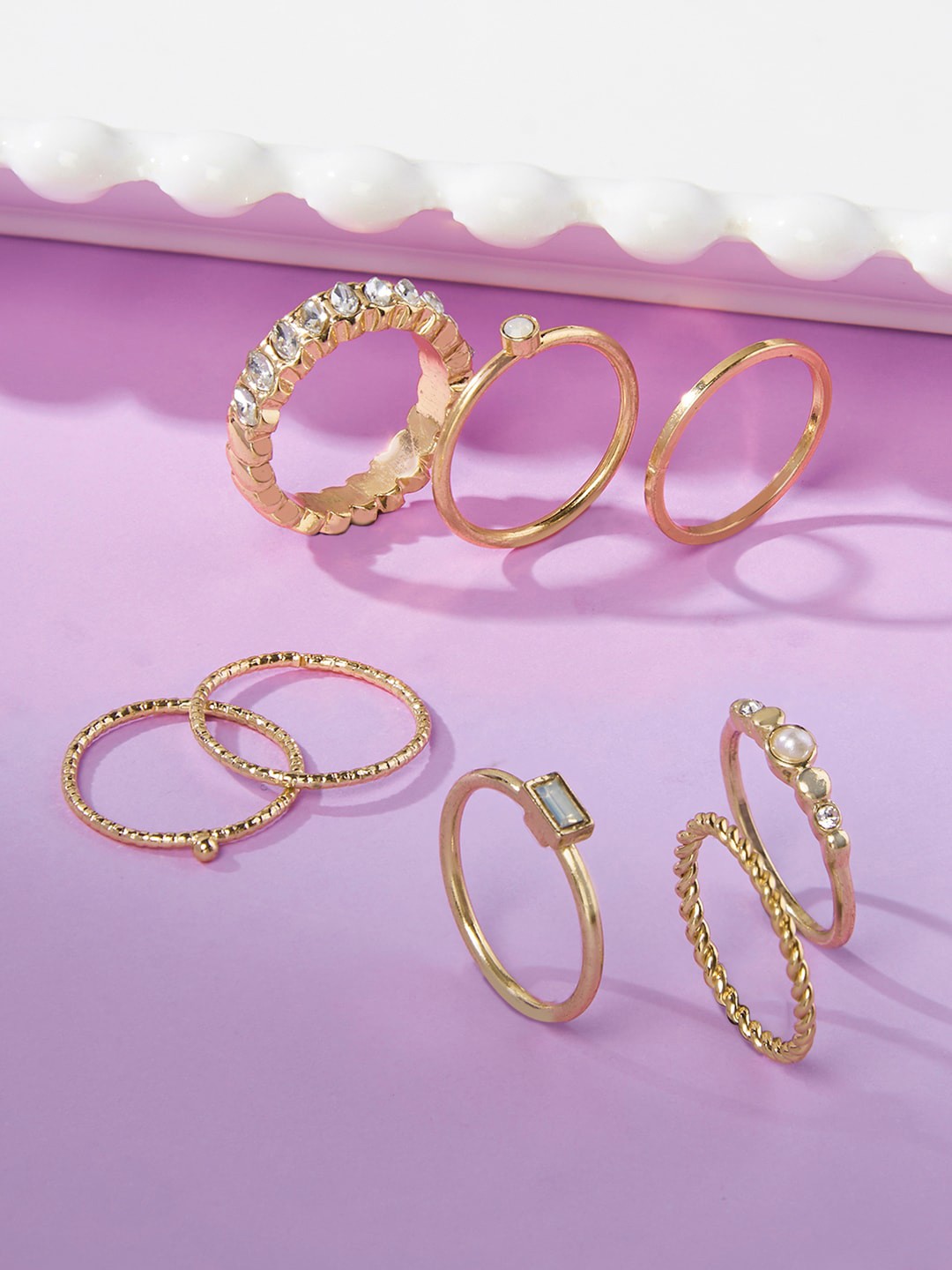 

Accessorize London Women Set Of 8 Gold Plated Gem Band Stacking Ring