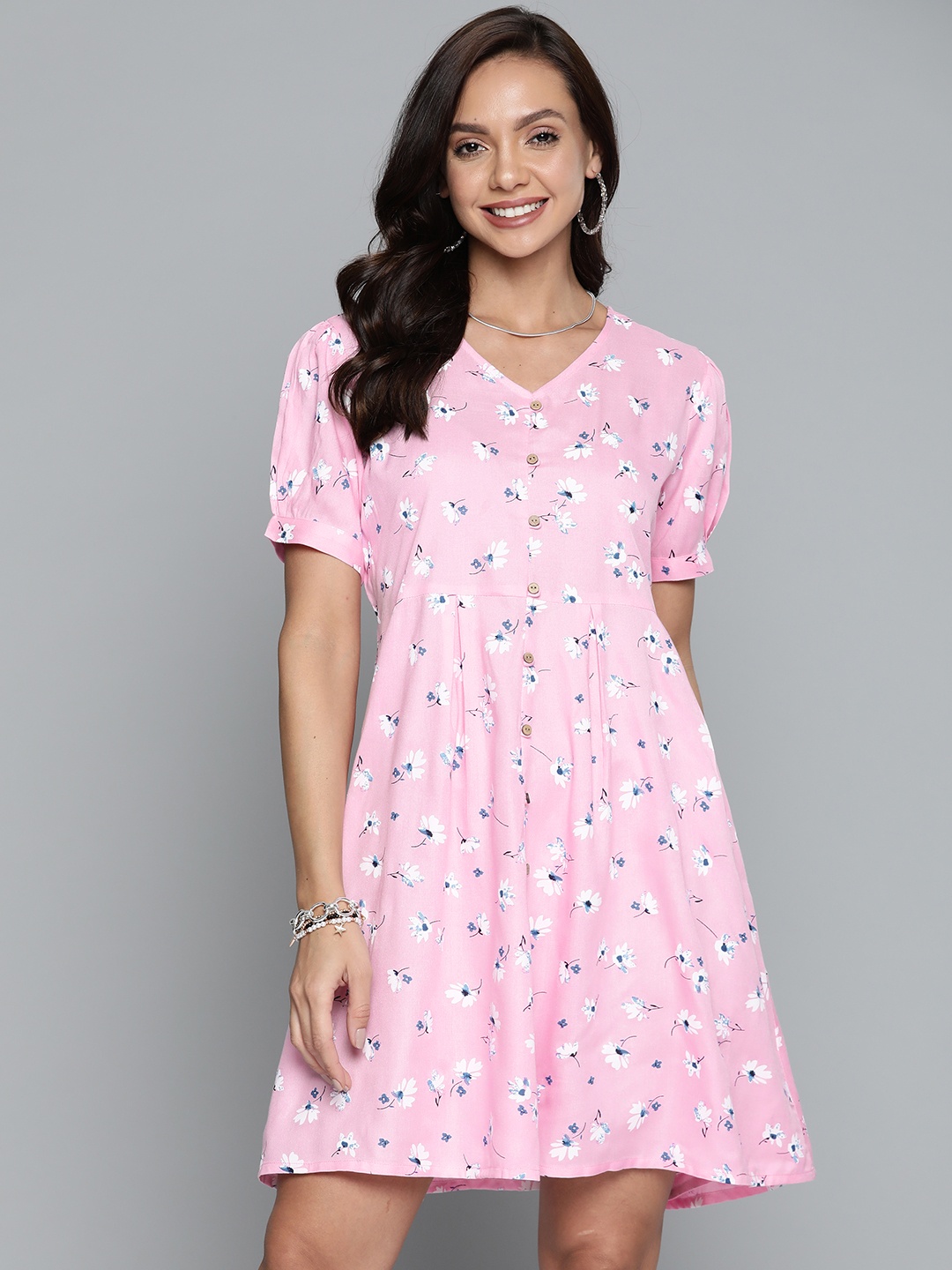 

HERE&NOW Pink Floral A-Line Dress