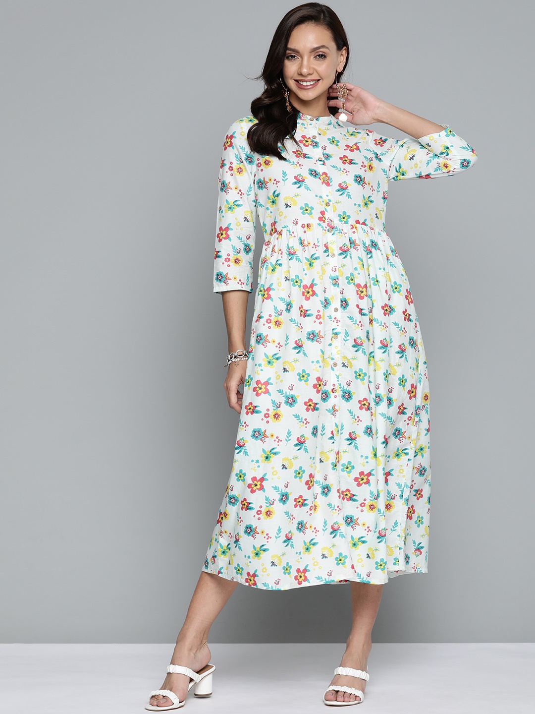 

HERE&NOW Blue Floral A-Line Midi Dress