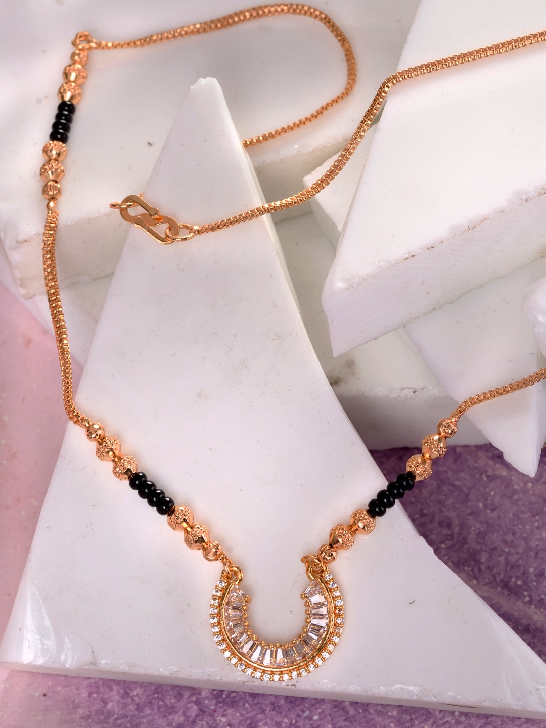 

Saraf RS Jewellery Gold-Plated Black AD-Studded & Beaded Mangalsutra
