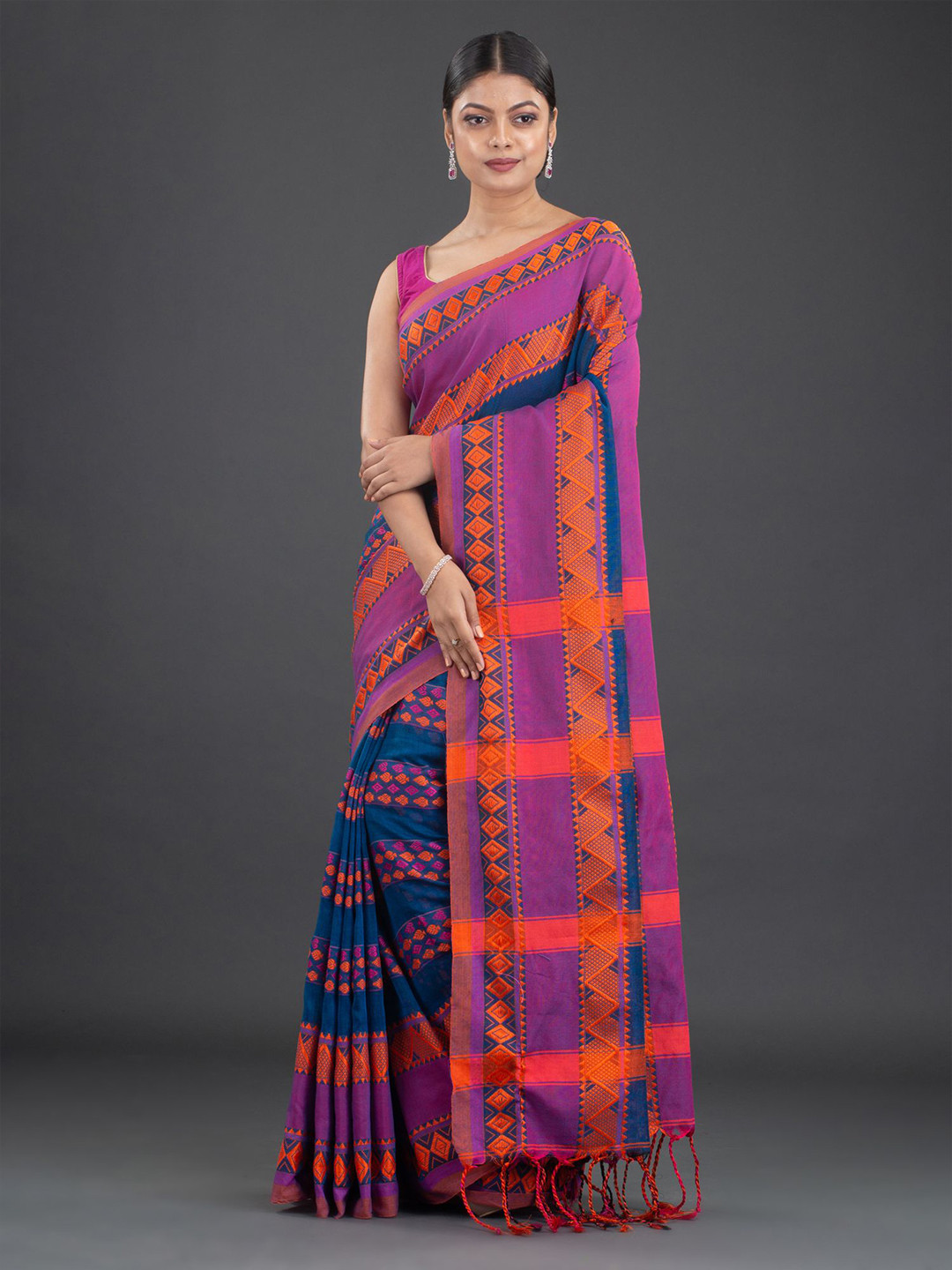 

Arhi Blue & Purple Woven Design Pure Cotton Saree