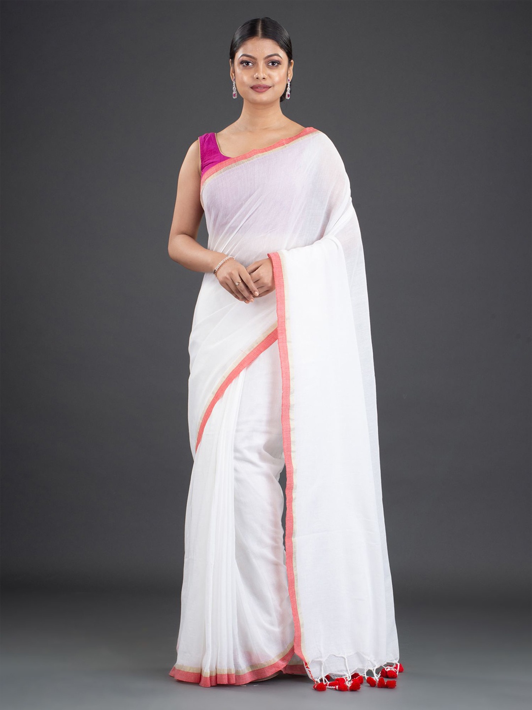 

Arhi White & Red Pure Cotton Saree