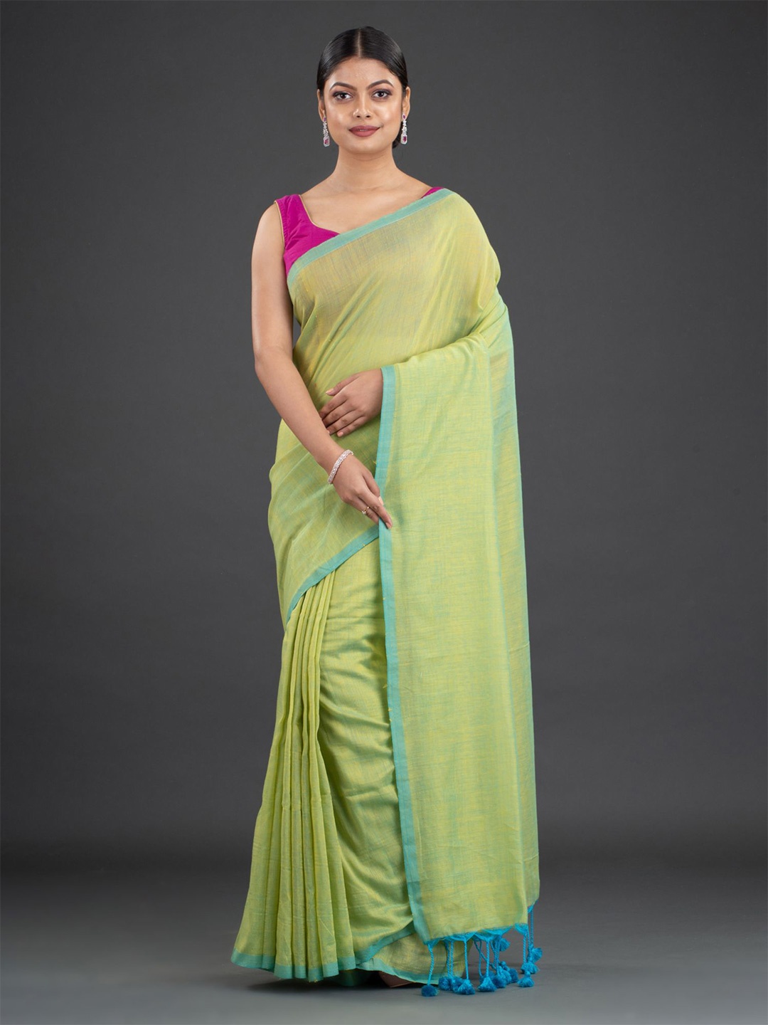 

Arhi Lime Green & Blue Pure Cotton Saree