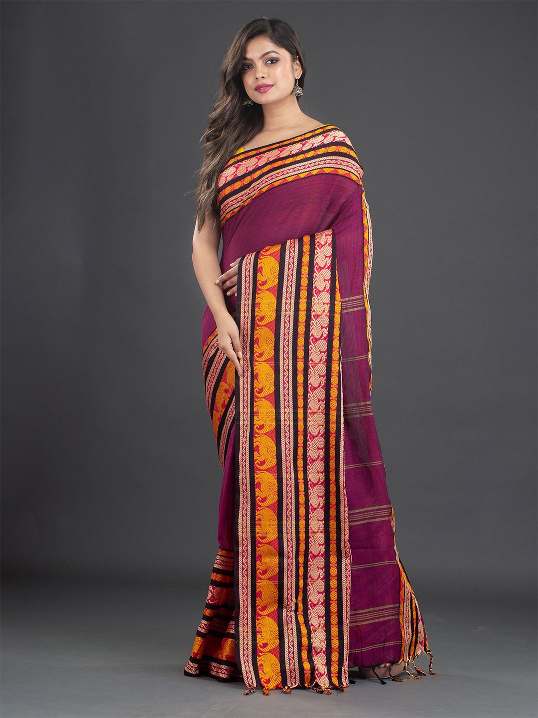 

Arhi Fuchsia & Orange Woven Design Pure Cotton Saree