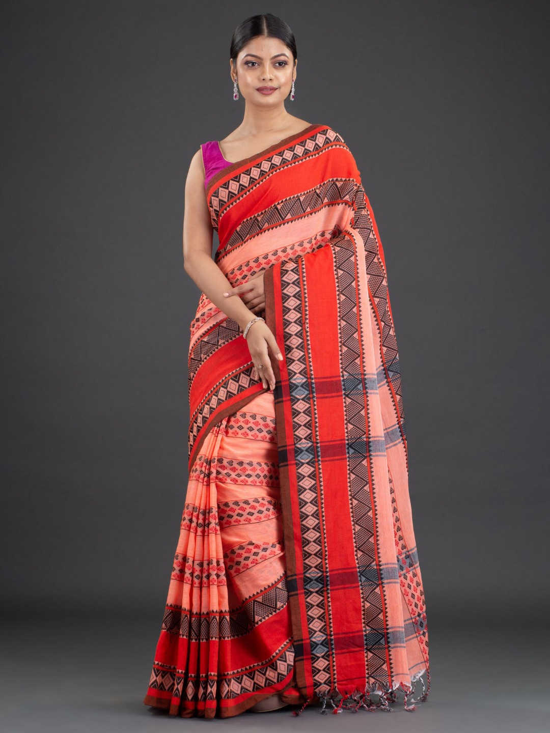 

Arhi Peach-Coloured & Orange Woven Design Pure Cotton Saree