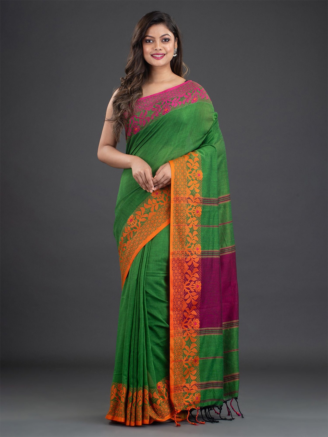 

Arhi Green & Orange Pure Cotton Saree
