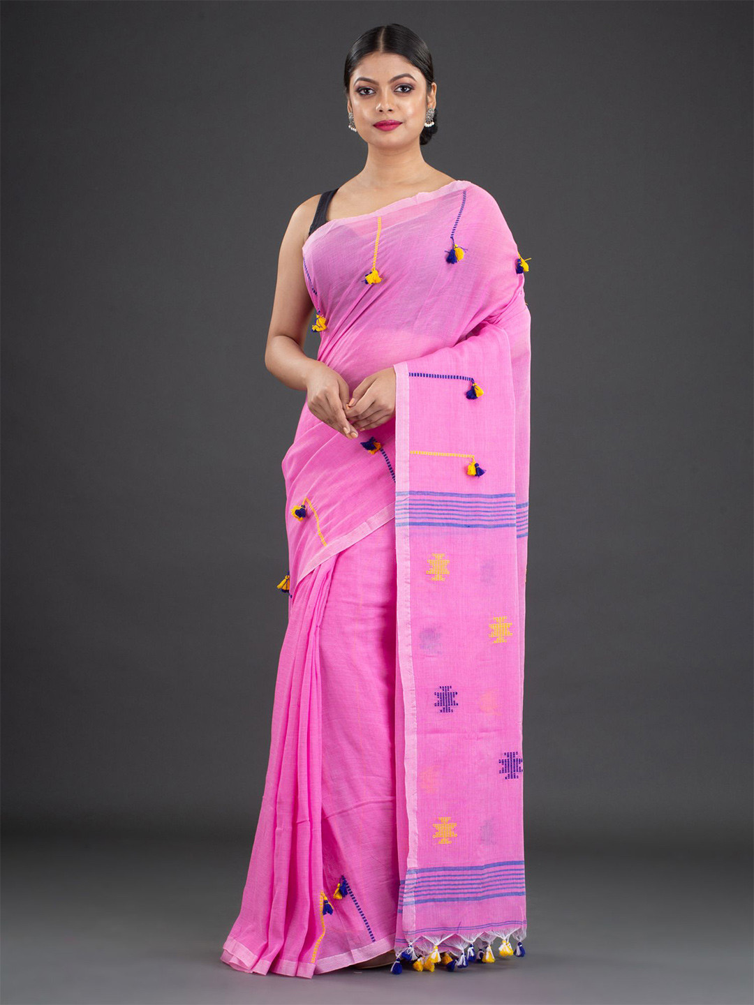 

Arhi Pink & Blue Woven Design Pure Cotton Saree