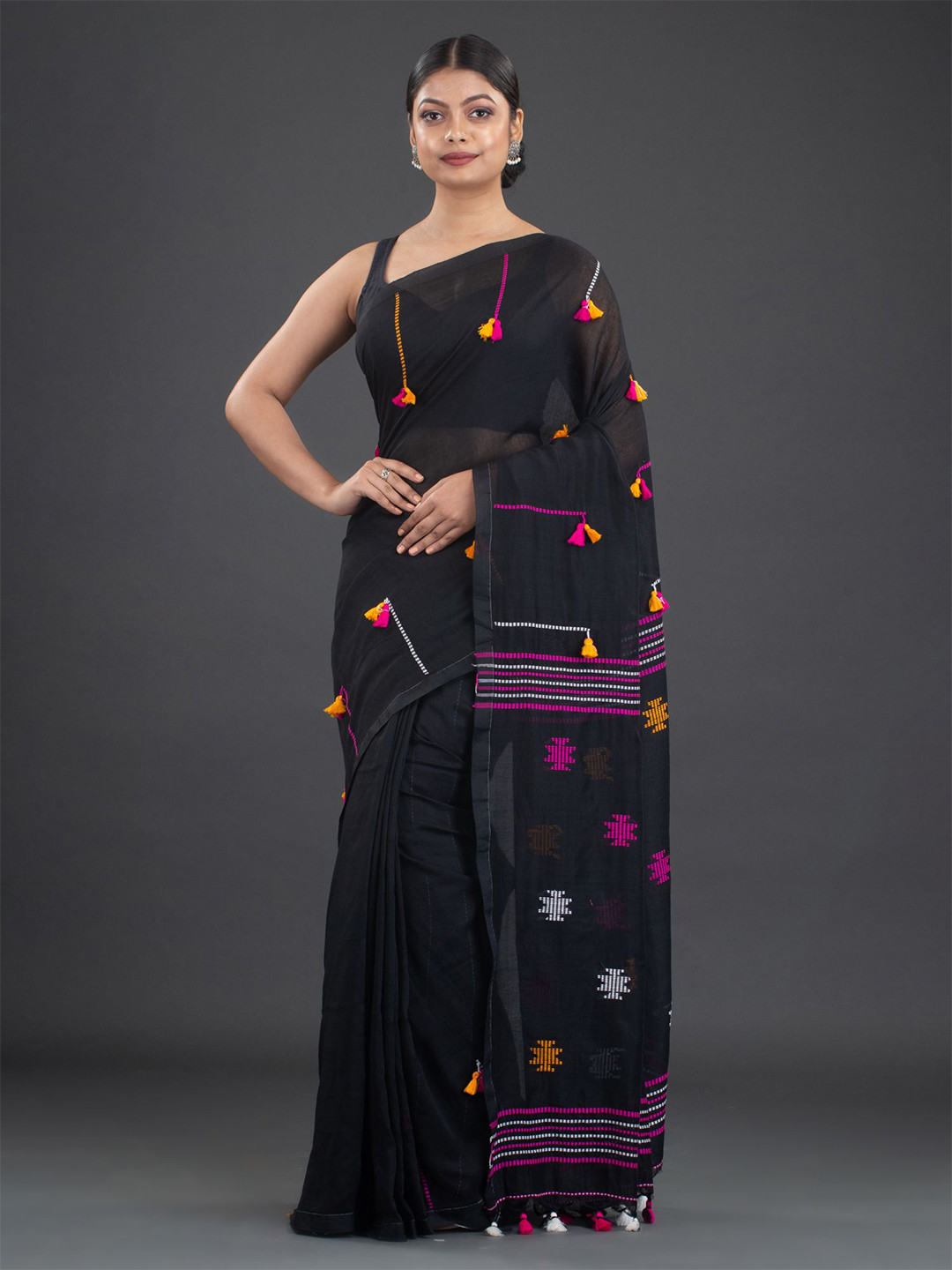 

Arhi Black & Pink Handwoven Pure Cotton Saree
