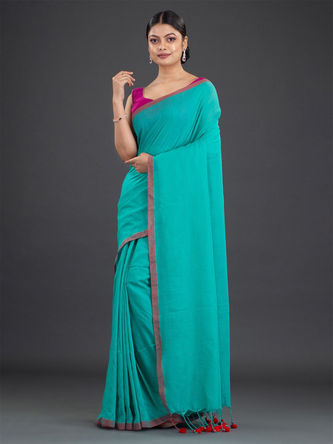 

Arhi Sea Green Woven Design Pure Cotton Saree, Turquoise blue