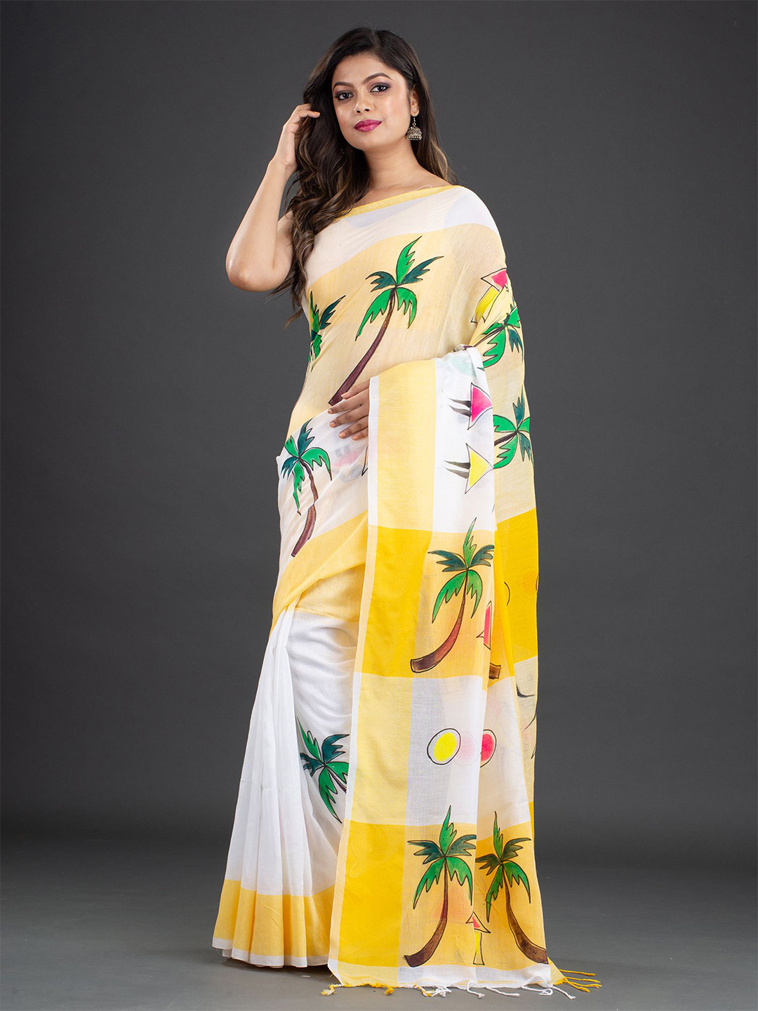 

Arhi White & Yellow Ethnic Motifs Pure Cotton Saree