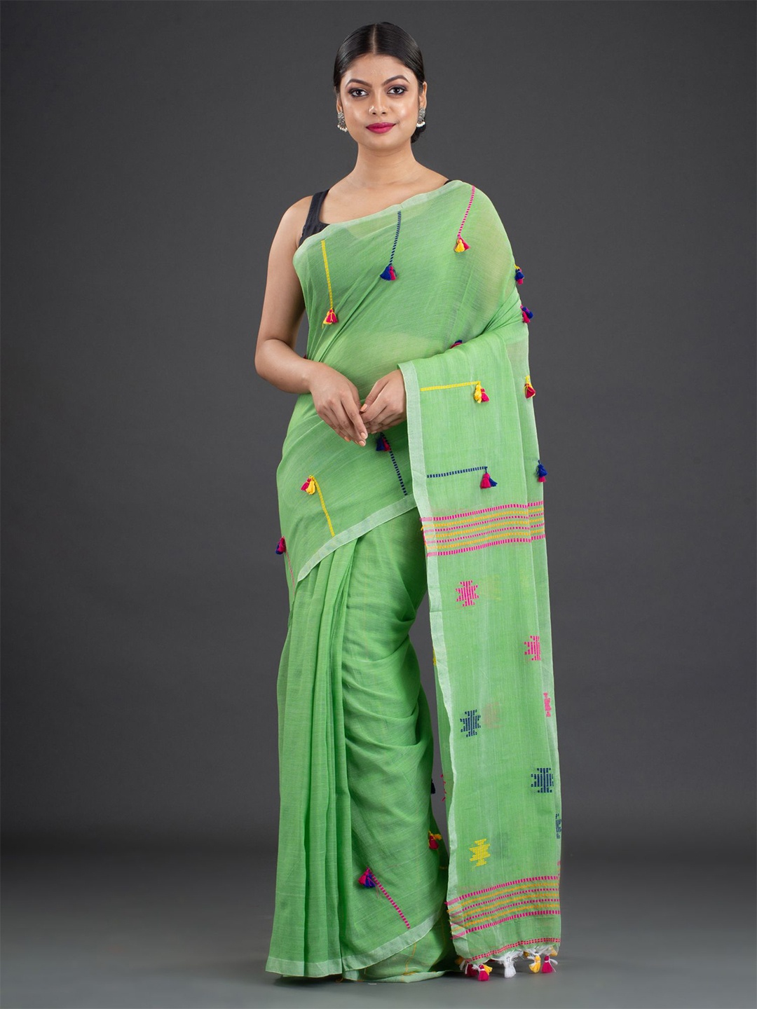 

Arhi Green & Pink Hand Woven Pure Cotton Saree