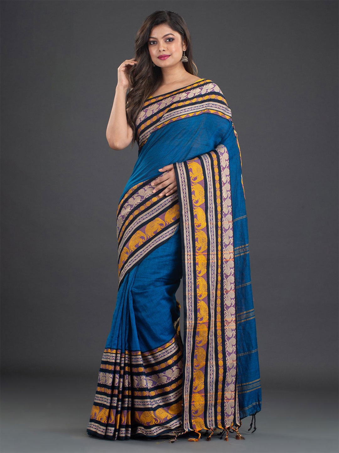 

Arhi Teal & Yellow Woven Design Pure Cotton Saree