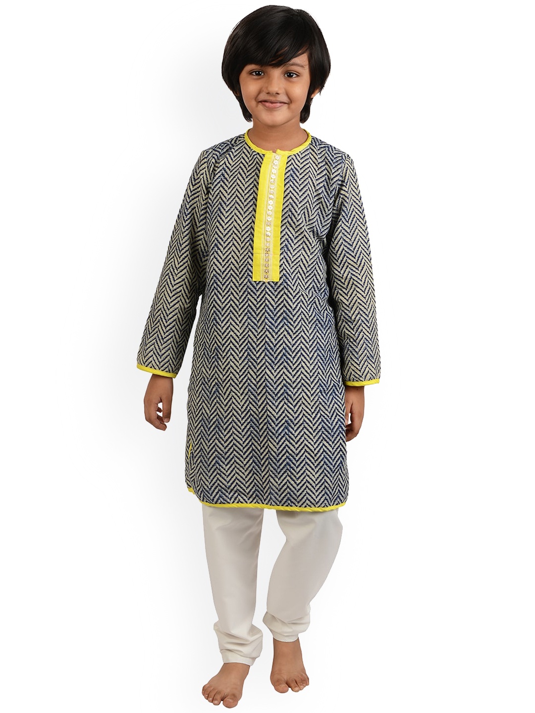 

frangipani Boys Blue Printed Pure Cotton Kurta with Churidar