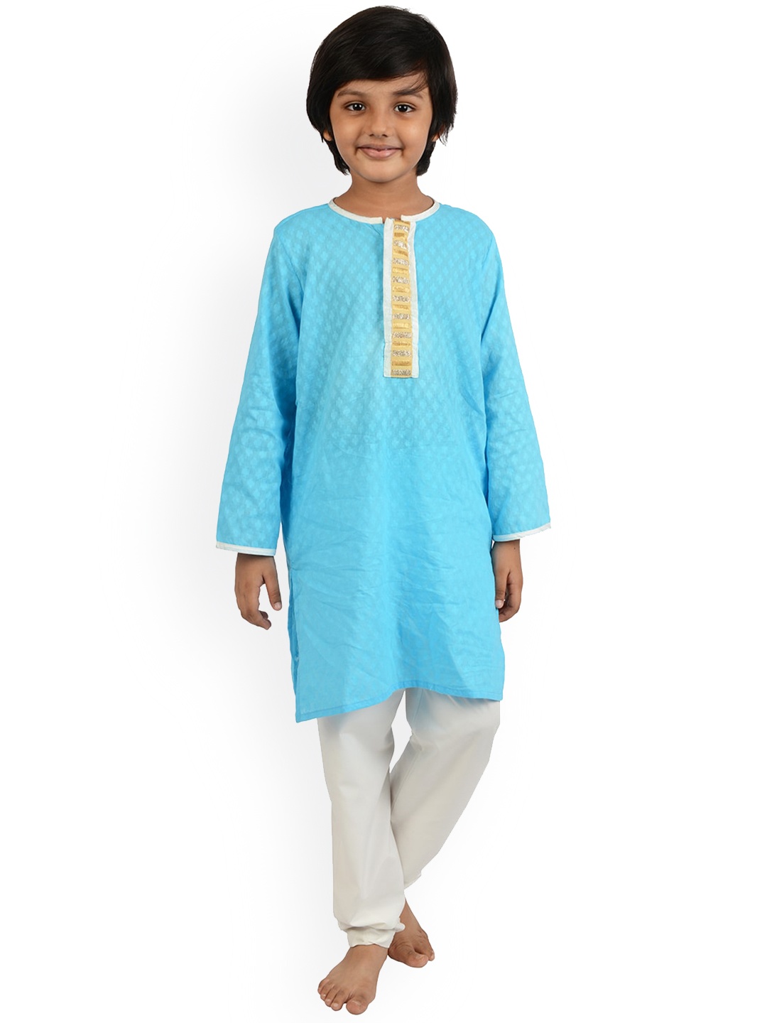 

frangipani Boys Blue & White Pure Cotton Kurta with Trousers