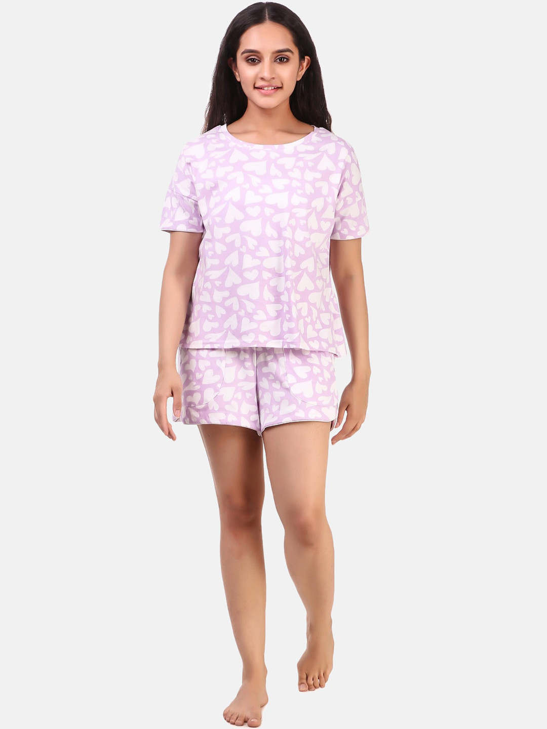 

Masha Women Purple & White Printed Cotton Night suit