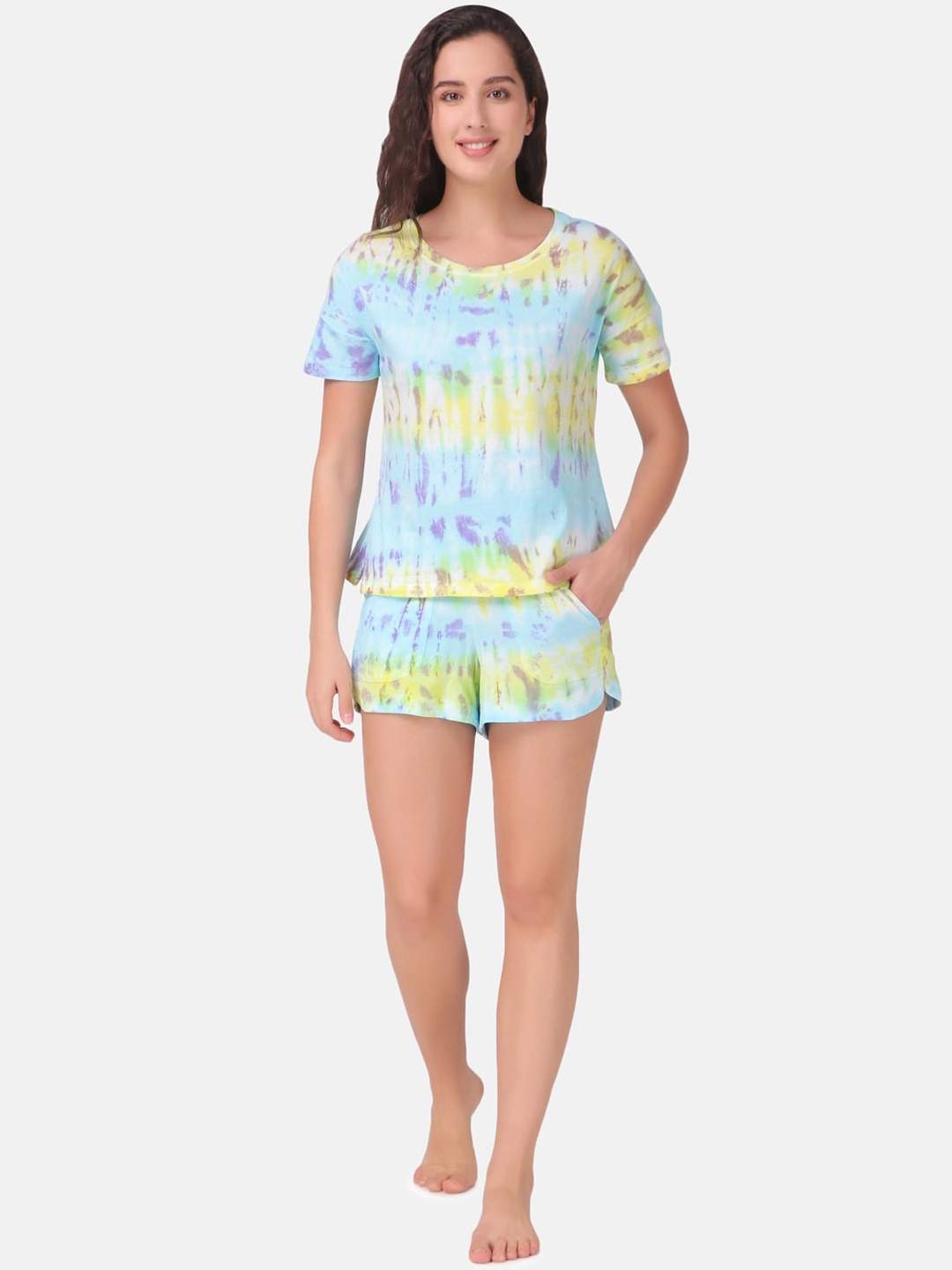 

Masha Women Blue & Blue Tie and Dye Printed Cotton Night suit