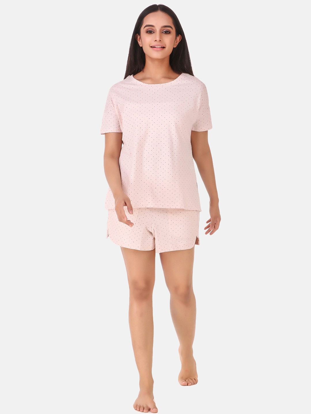 

Masha Women Pink & Pink Printed Cotton Night suit
