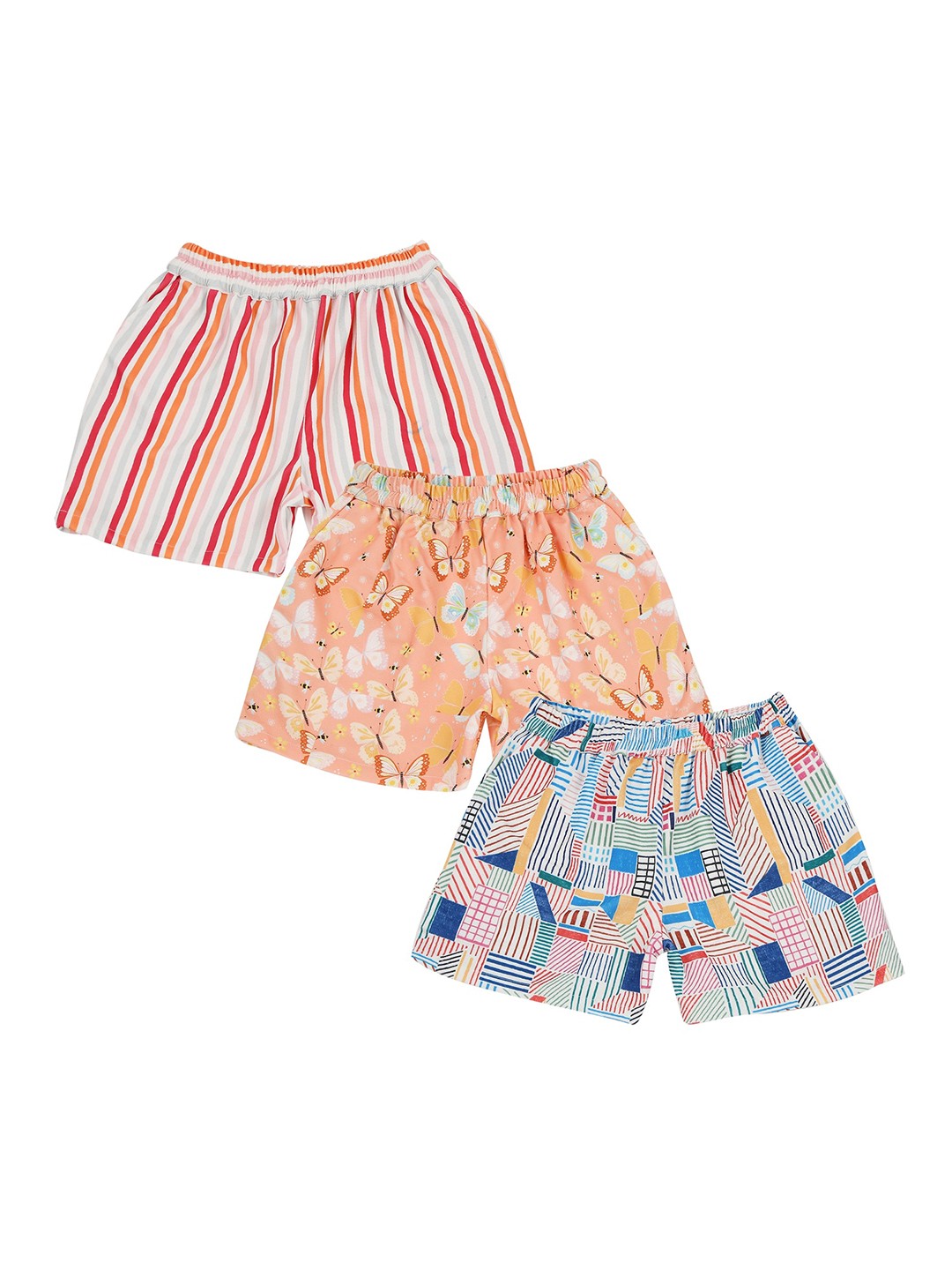 

K&U Girls Pack of 3 Printed Shorts, Peach