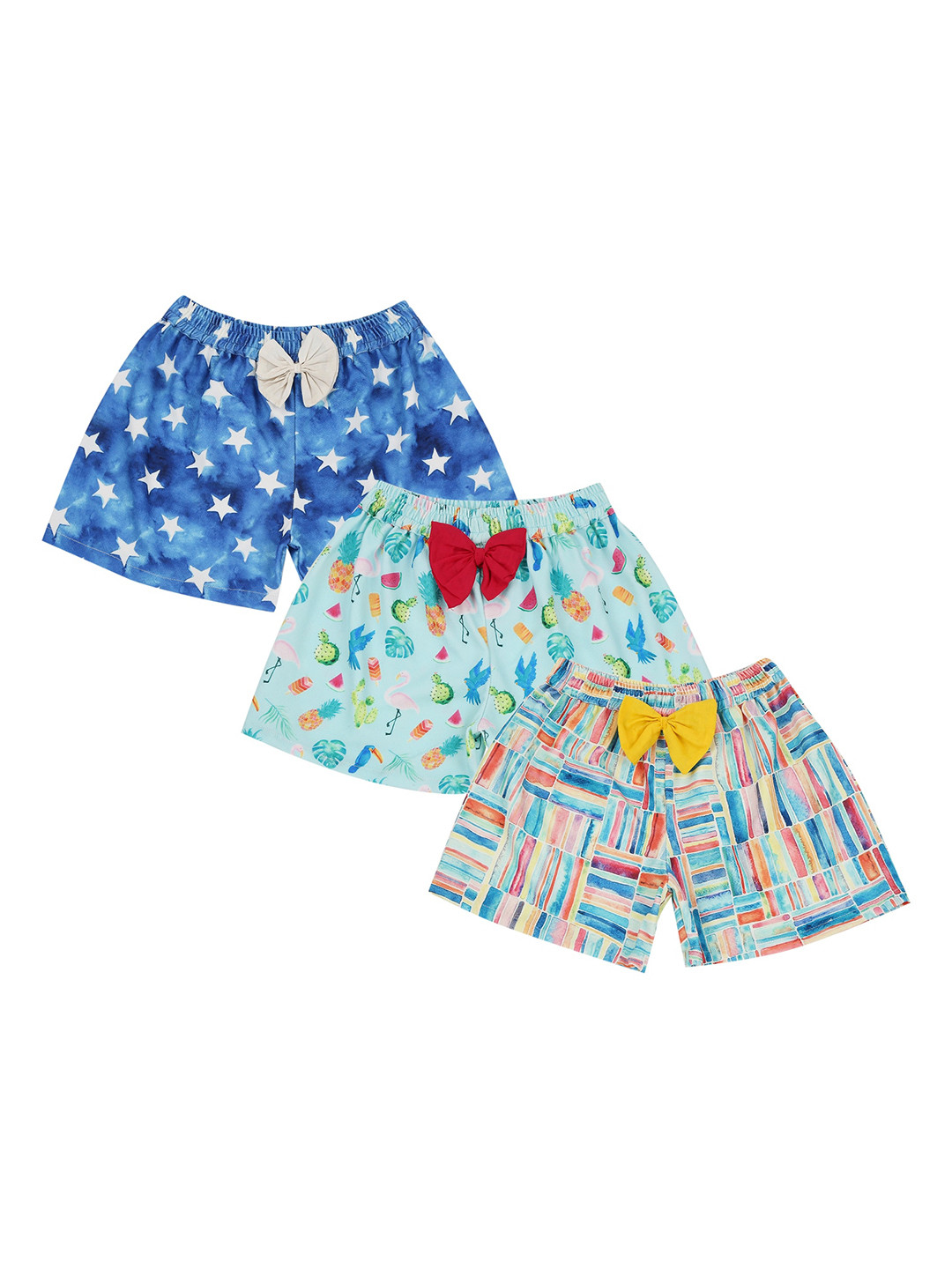 

K&U Girls Multicoloured Set Of 3 Floral Printed Shorts, Multi