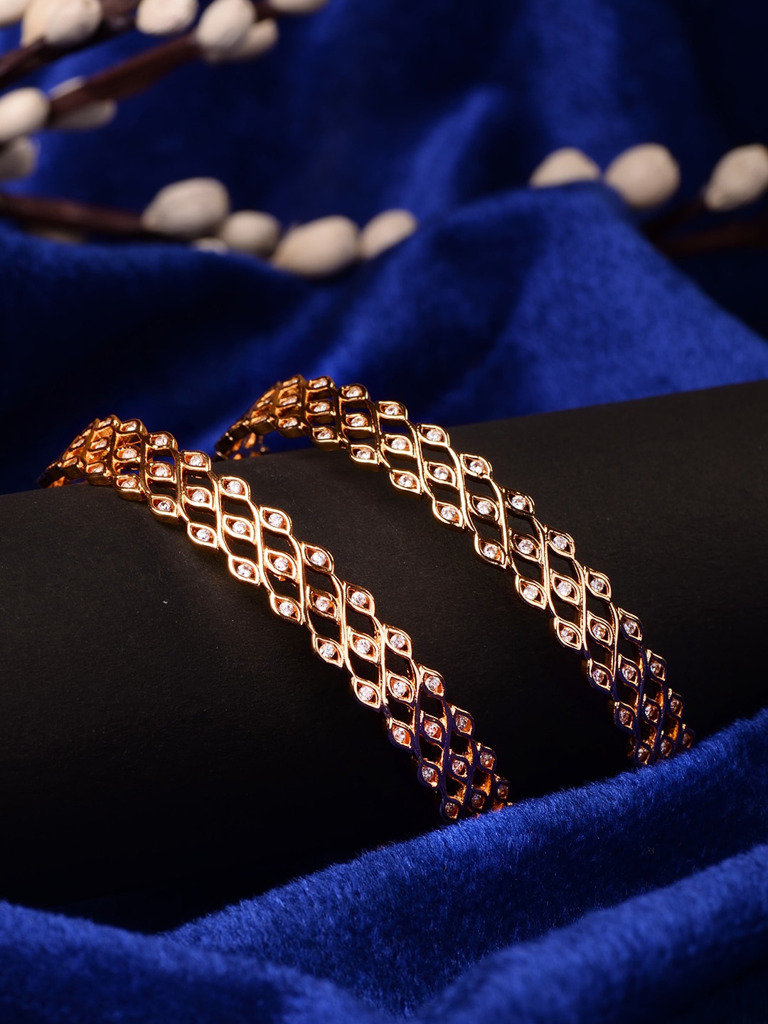

Saraf RS Jewellery Set Of 2 Rose Gold-Plated AD-Studded Handcrafted Bangles