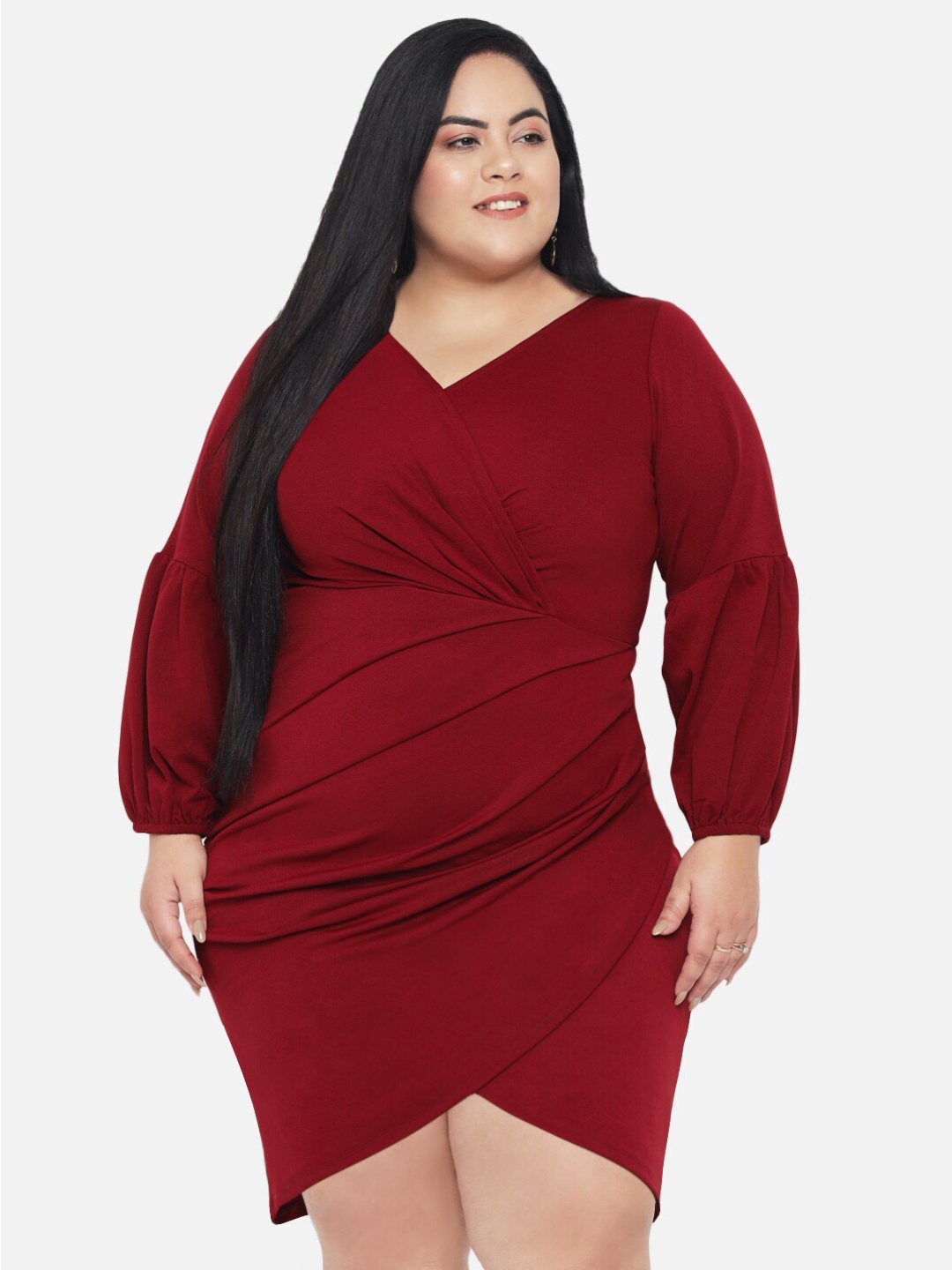 

wild U Plus Size Women Maroon Scuba Wrap Dress