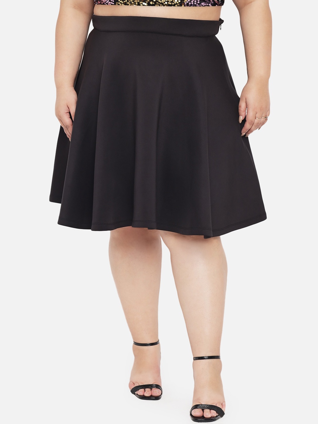 

wild U Women Plus Size Black Flared Mini Skirt