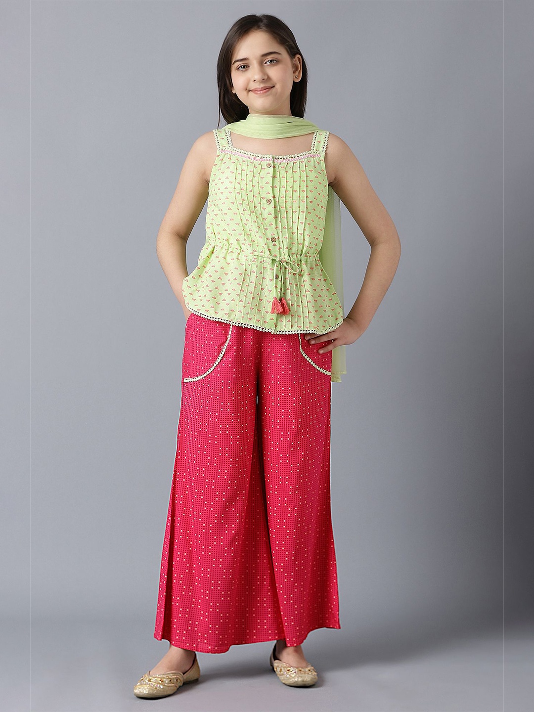 

AURELIA Girls Green & Pink Palazzos with Dupatta