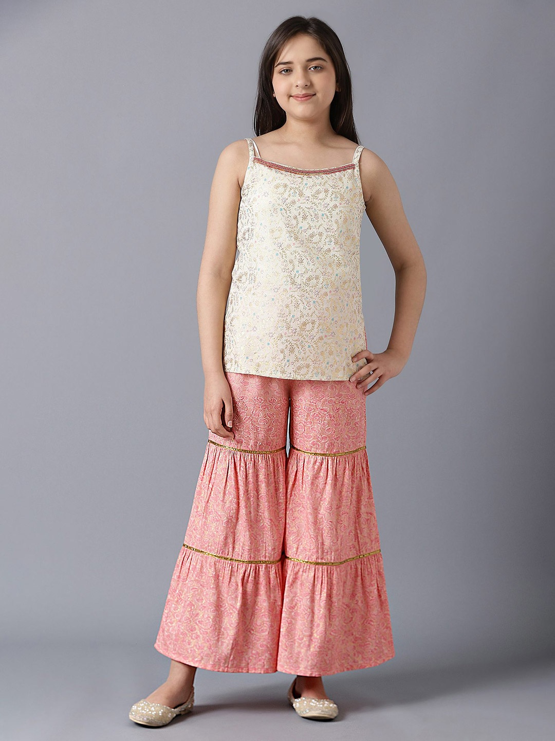 

AURELIA Girls Pink & Beige Palazzos with Dupatta