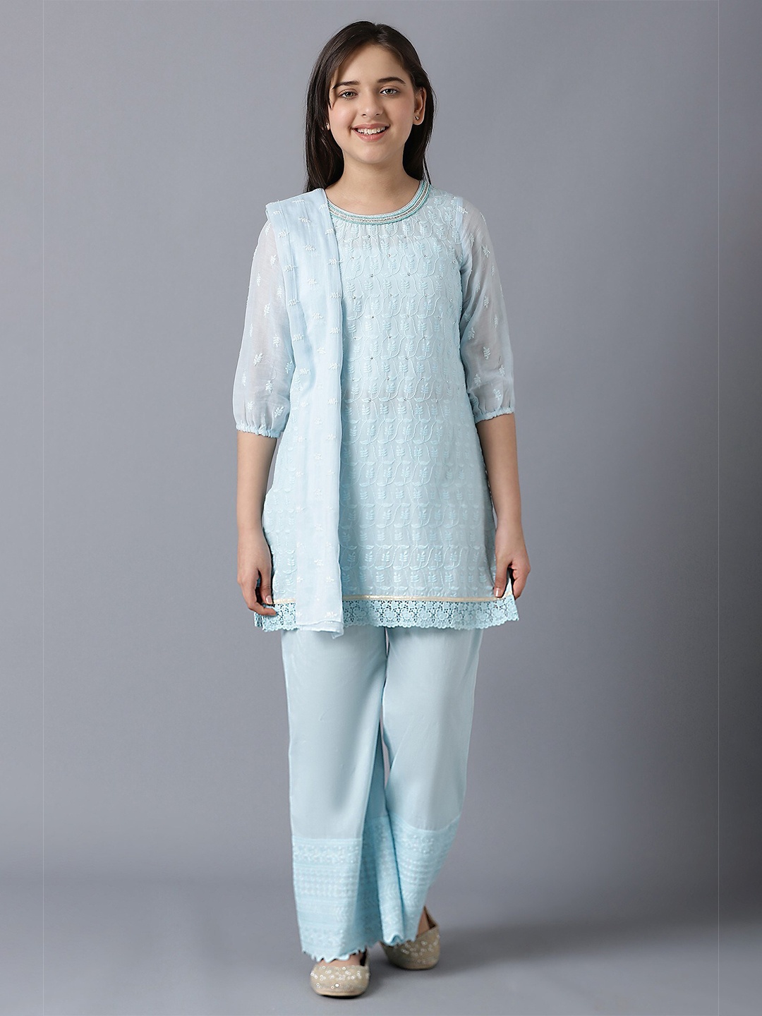 AURELIA Girls Blue Ethnic Motifs Kurta with Palazzos & Dupatta