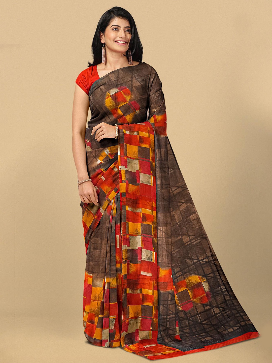 

Kalamandir Brown & Red Pure Georgette Saree