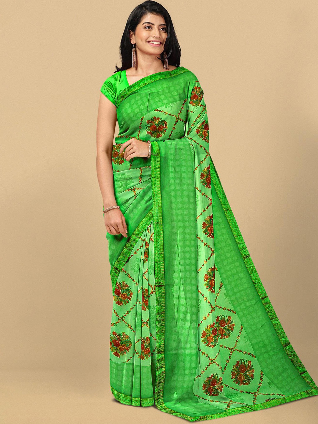 

Kalamandir Green & Red Floral Silk Blend Saree