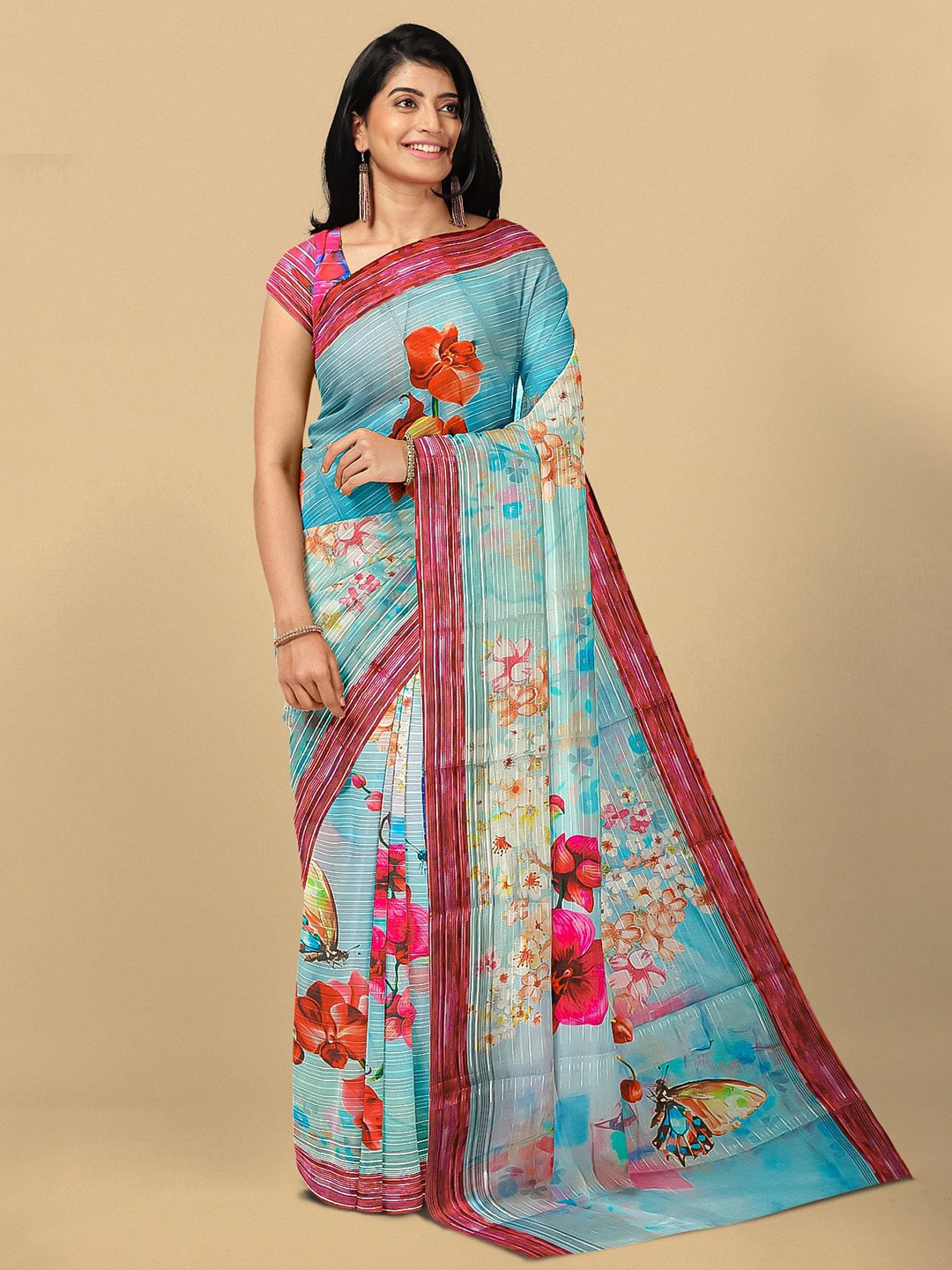 

Kalamandir Blue & Pink Floral Saree